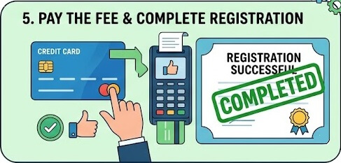 Step 5: Pay the fee to complete the registration.